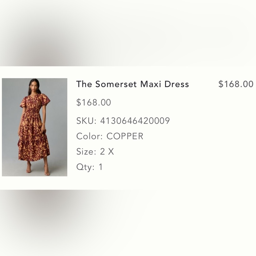 Anthropologie Copper Somerset Maxi Dress